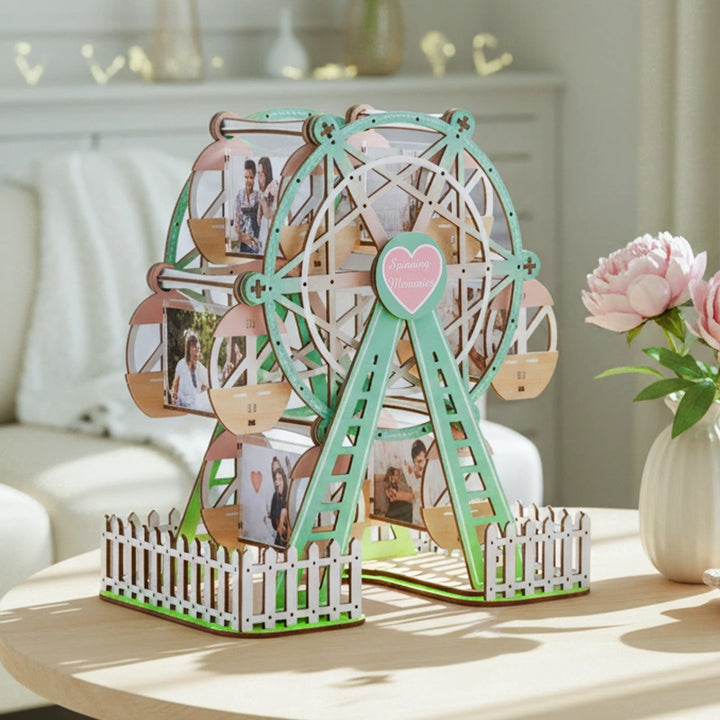 Personalized Ferris Wheel Photo Frame – Mint Green Rotating Picture Frame, Fresh Couple Gift for Anniversary & Valentine’s Day