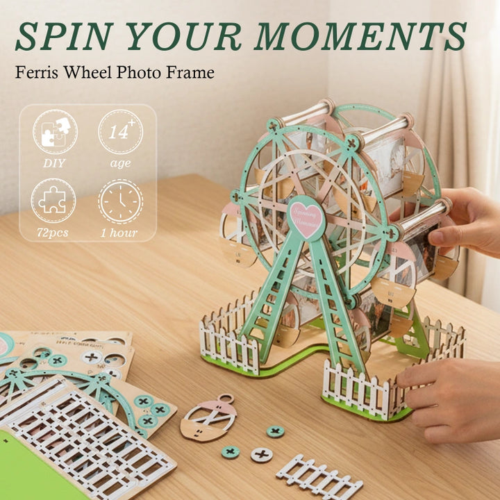 Personalized Ferris Wheel Photo Frame – Mint Green Rotating Picture Frame, Fresh Couple Gift for Anniversary & Valentine’s Day