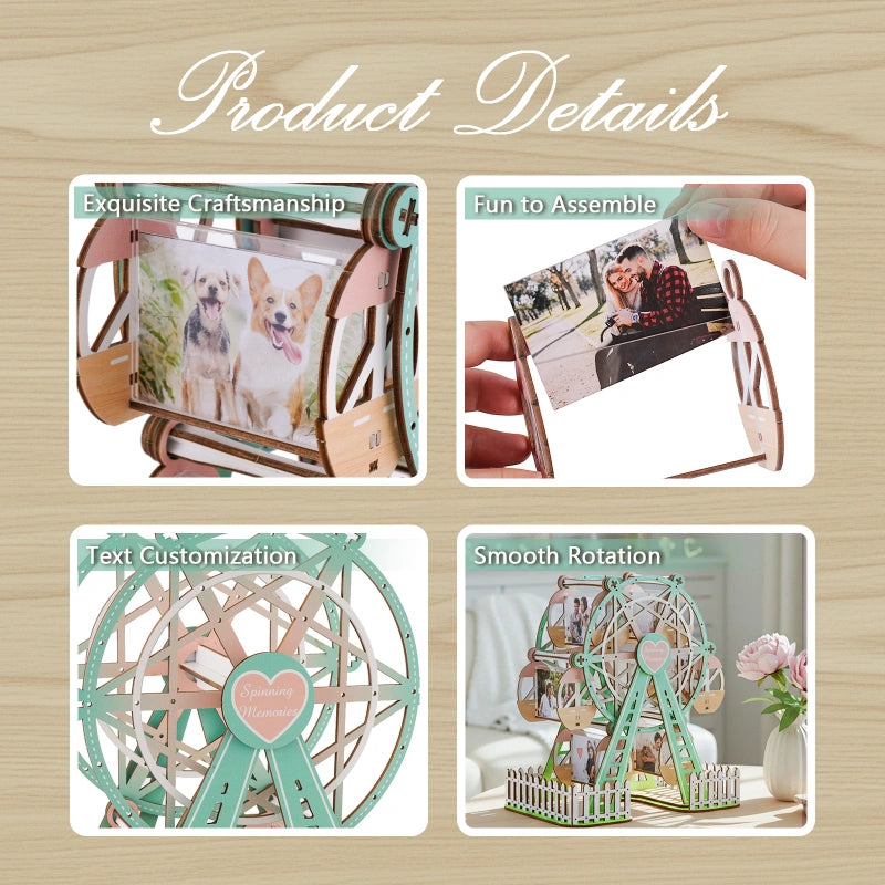 Personalized Ferris Wheel Photo Frame – Mint Green Rotating Picture Frame, Fresh Couple Gift for Anniversary & Valentine’s Day