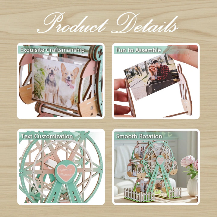 Personalized Ferris Wheel Photo Frame – Mint Green Rotating Picture Frame, Fresh Couple Gift for Anniversary & Valentine’s Day