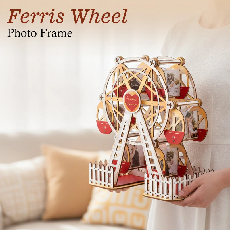Personalized Ferris Wheel Photo Frame – Romantic Red & Gold Rotating Picture Frame, Anniversary & Valentine’s Gift for Couples
