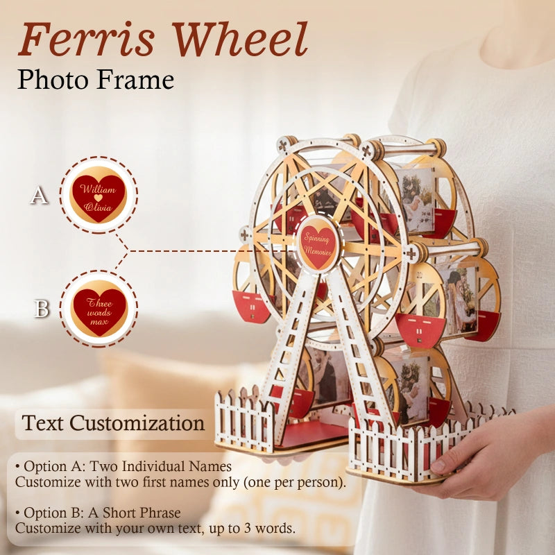 Personalized Ferris Wheel Photo Frame – Romantic Red & Gold Rotating Picture Frame, Anniversary & Valentine’s Gift for Couples