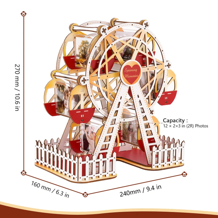 Personalized Ferris Wheel Photo Frame – Romantic Red & Gold Rotating Picture Frame, Anniversary & Valentine’s Gift for Couples