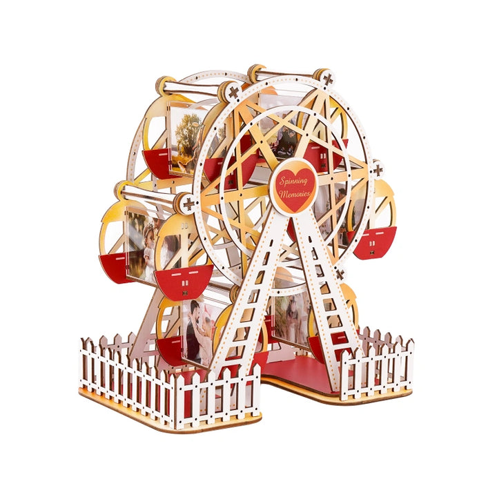 Personalized Ferris Wheel Photo Frame – Romantic Red & Gold Rotating Picture Frame, Anniversary & Valentine’s Gift for Couples