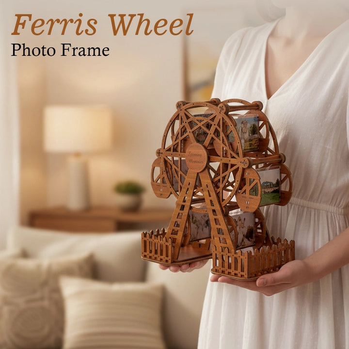 Personalized Ferris Wheel Photo Frame – Rotating Custom Picture Frame in Basswood, Wedding & Anniversary Gift for Couples