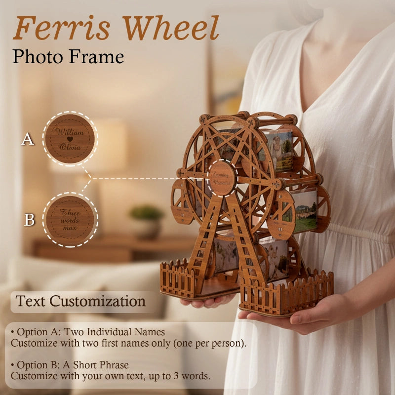 Personalized Ferris Wheel Photo Frame – Rotating Custom Picture Frame in Basswood, Wedding & Anniversary Gift for Couples