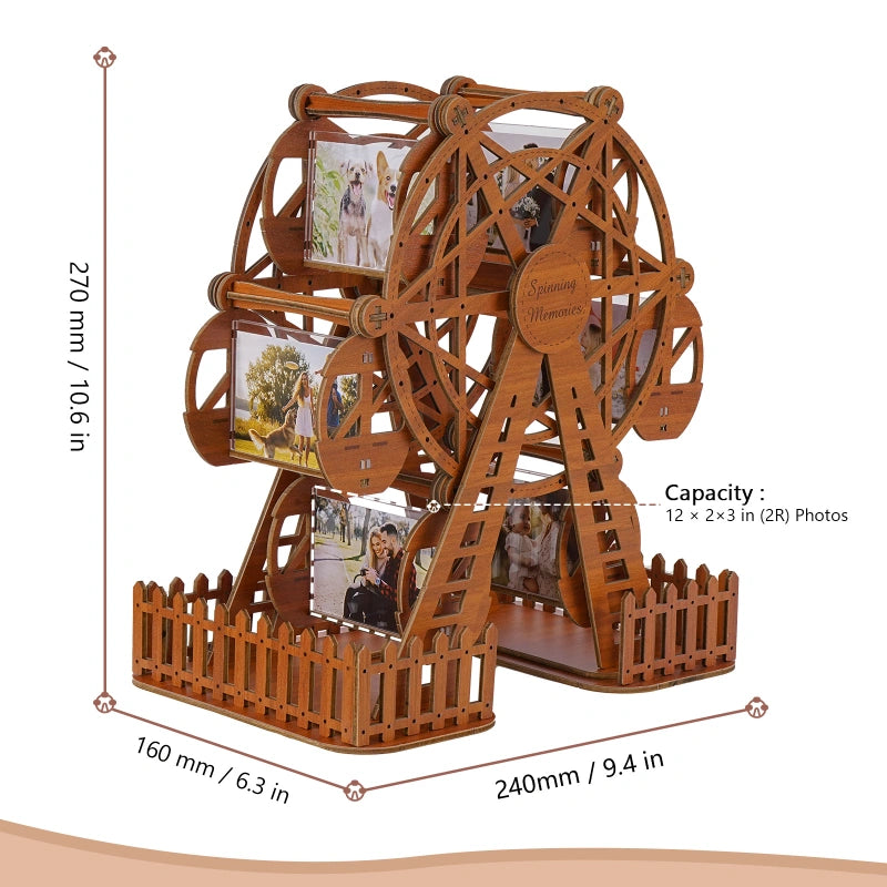Personalized Ferris Wheel Photo Frame – Rotating Custom Picture Frame in Basswood, Wedding & Anniversary Gift for Couples