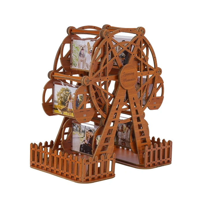 Personalized Ferris Wheel Photo Frame – Rotating Custom Picture Frame in Basswood, Wedding & Anniversary Gift for Couples