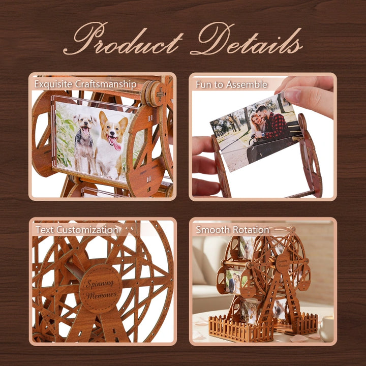 Personalized Ferris Wheel Photo Frame – Rotating Custom Picture Frame in Basswood, Wedding & Anniversary Gift for Couples