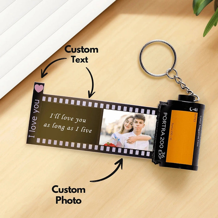 Personalized Film Roll Photo Keychain – Custom Memory Keepsake with Photo Strip | Unique Gift for Him & Her