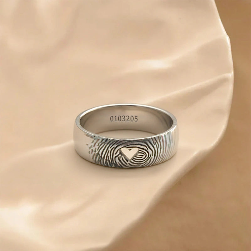 Personalized Fingerprint Heart Ring