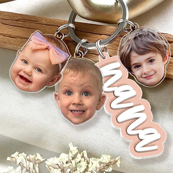 Personalized Grandma Photo Keychain with Kids Faces – Custom Nana Gift from Grandkids | Mother’s Day Keychain for Grandma