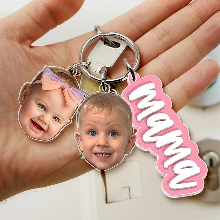 Personalized Grandma Photo Keychain with Kids Faces – Custom Nana Gift from Grandkids | Mother’s Day Keychain for Grandma