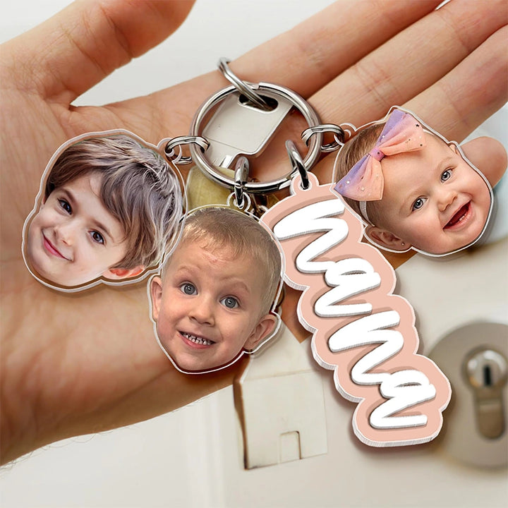 Personalized Grandma Photo Keychain with Kids Faces – Custom Nana Gift from Grandkids | Mother’s Day Keychain for Grandma