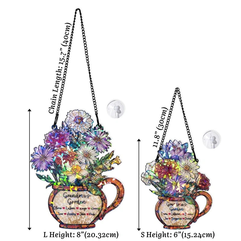 Personalized Grandma’s Garden Birth Flower Suncatcher – Custom Names Stained Glass Acrylic Window Decor Gift (1–10 Names)