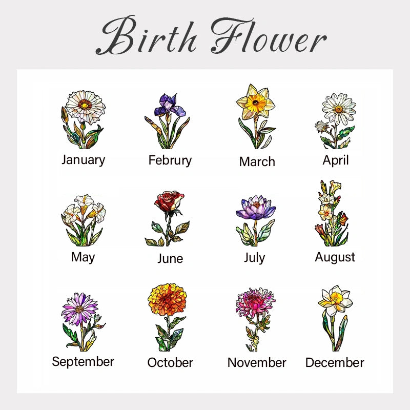 Personalized Grandma’s Garden Birth Flower Suncatcher – Custom Names Stained Glass Acrylic Window Decor Gift (1–10 Names)