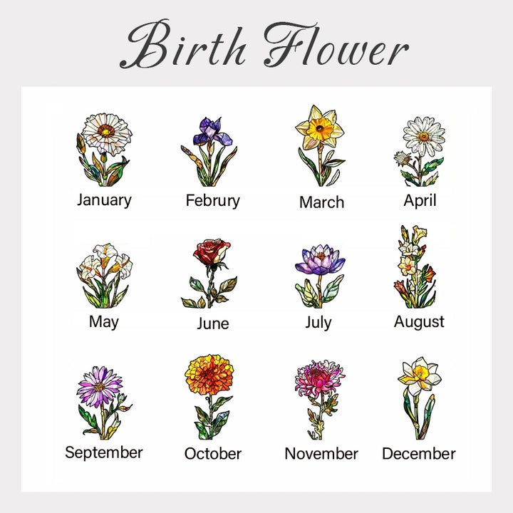 Personalized Grandma’s Garden Birth Flower Suncatcher – Custom Names Stained Glass Acrylic Window Decor Gift (1–10 Names)