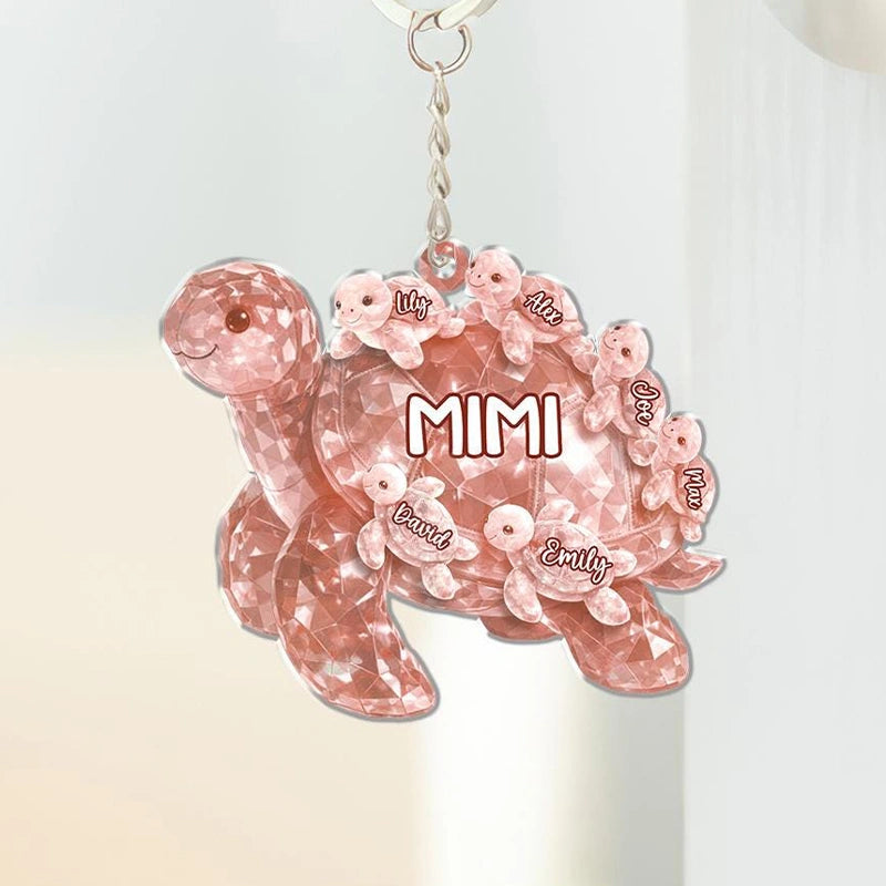 Personalized Grandma Turtle Keychain – Custom Grandkids Names Acrylic Keepsake | Mother’s Day Gift for Grandma