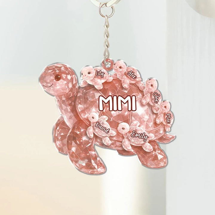 Personalized Grandma Turtle Keychain – Custom Grandkids Names Acrylic Keepsake | Mother’s Day Gift for Grandma