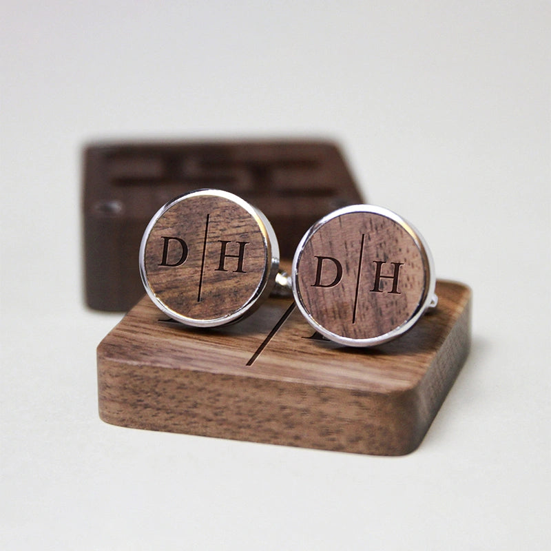 Personalized Groomsmen Cufflinks & Tie Clip Set – Custom Engraved Walnut Cuff Links with Name | Best Man & Wedding Gifts