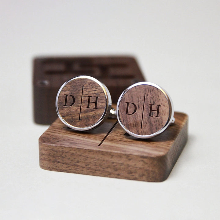 Personalized Groomsmen Cufflinks & Tie Clip Set – Custom Engraved Walnut Cuff Links with Name | Best Man & Wedding Gifts