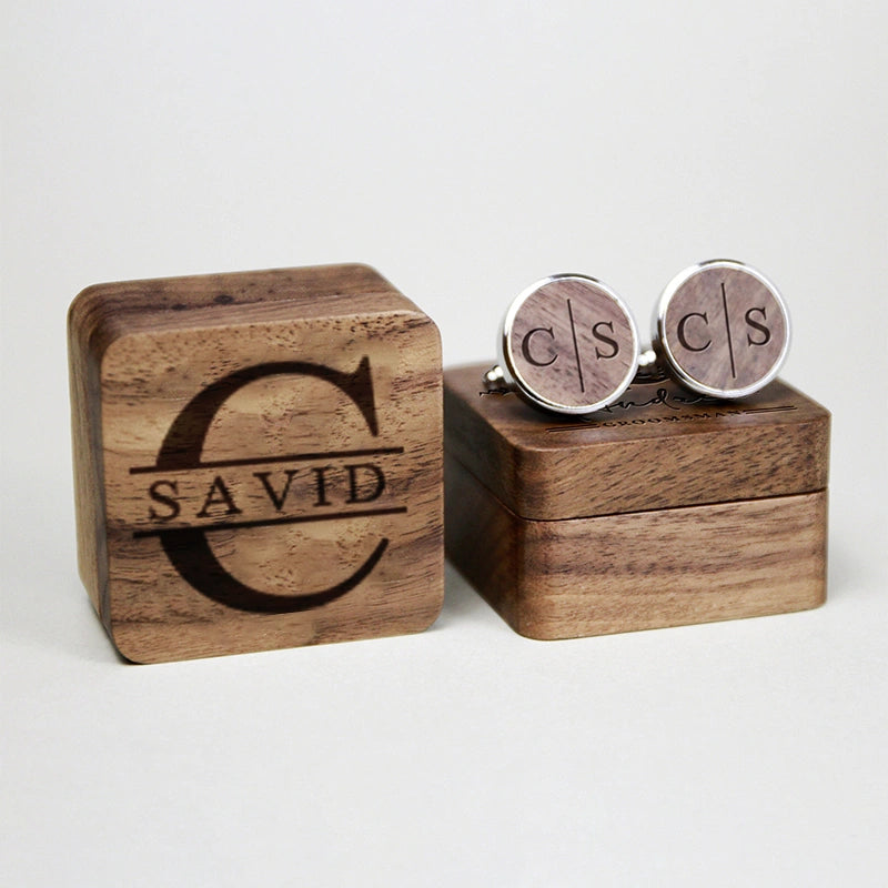Personalized Groomsmen Cufflinks & Tie Clip Set – Custom Engraved Walnut Cuff Links with Name | Best Man & Wedding Gifts