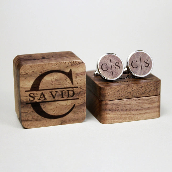 Personalized Groomsmen Cufflinks & Tie Clip Set – Custom Engraved Walnut Cuff Links with Name | Best Man & Wedding Gifts