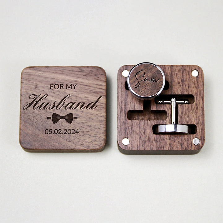 Personalized Groomsmen Cufflinks & Tie Clip Set – Custom Engraved Walnut Cuff Links with Name | Best Man & Wedding Gifts