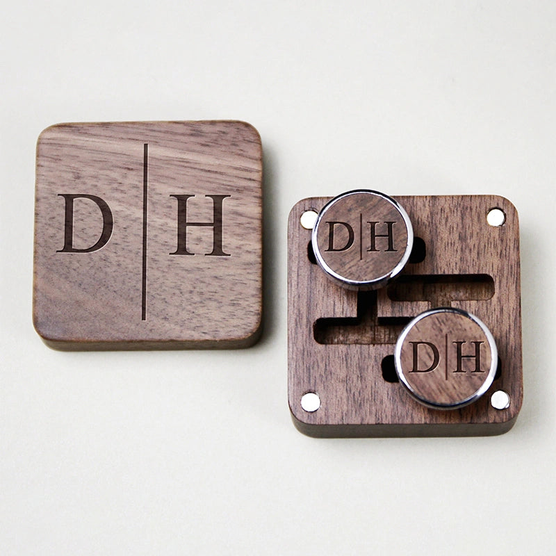 Personalized Groomsmen Cufflinks & Tie Clip Set – Custom Engraved Walnut Cuff Links with Name | Best Man & Wedding Gifts