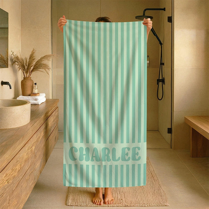 Personalized Groovy Striped Beach Towel with Name – Retro Bachelorette Party & Bridesmaid Gift