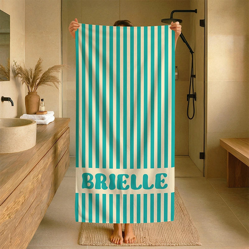 Personalized Groovy Striped Beach Towel with Name – Retro Bachelorette Party & Bridesmaid Gift
