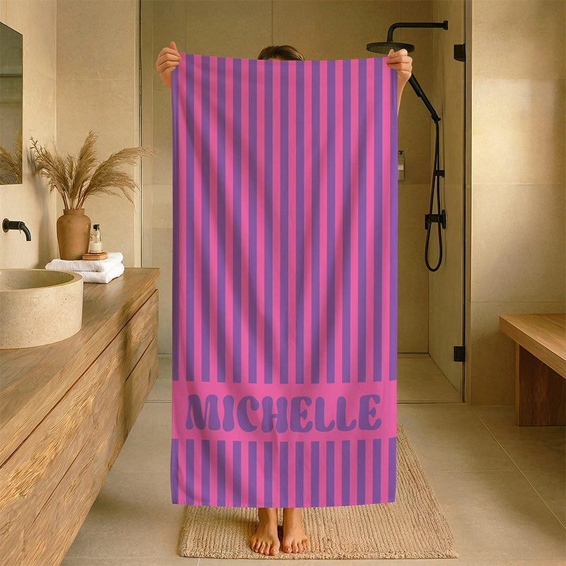 Personalized Groovy Striped Beach Towel with Name – Retro Bachelorette Party & Bridesmaid Gift