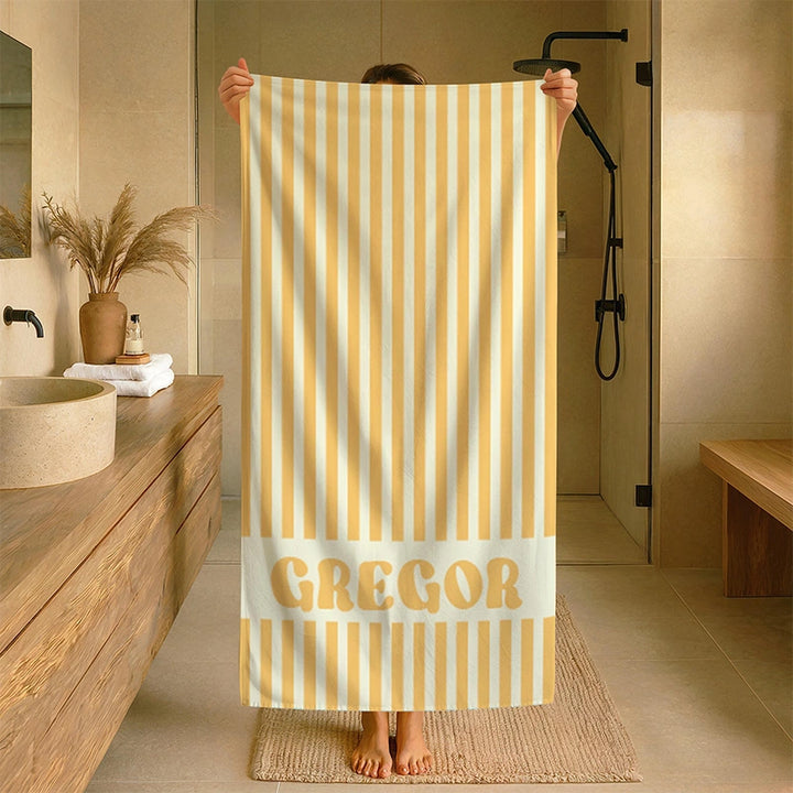 Personalized Groovy Striped Beach Towel with Name – Retro Bachelorette Party & Bridesmaid Gift