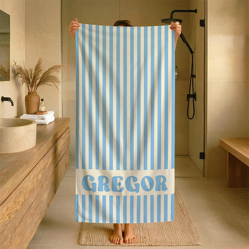 Personalized Groovy Striped Beach Towel with Name – Retro Bachelorette Party & Bridesmaid Gift