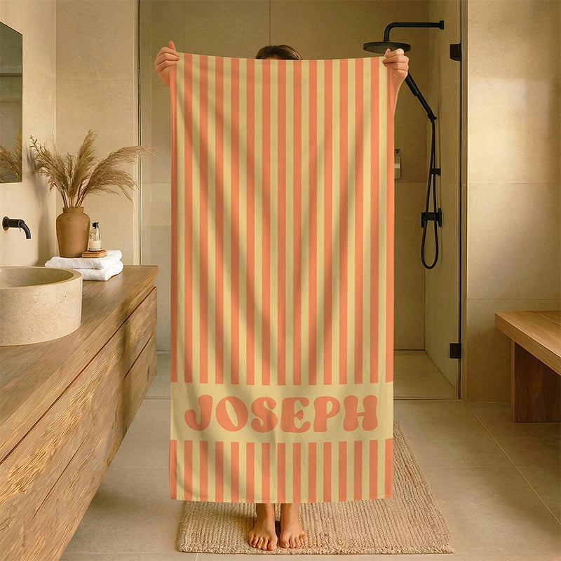 Personalized Groovy Striped Beach Towel with Name – Retro Bachelorette Party & Bridesmaid Gift