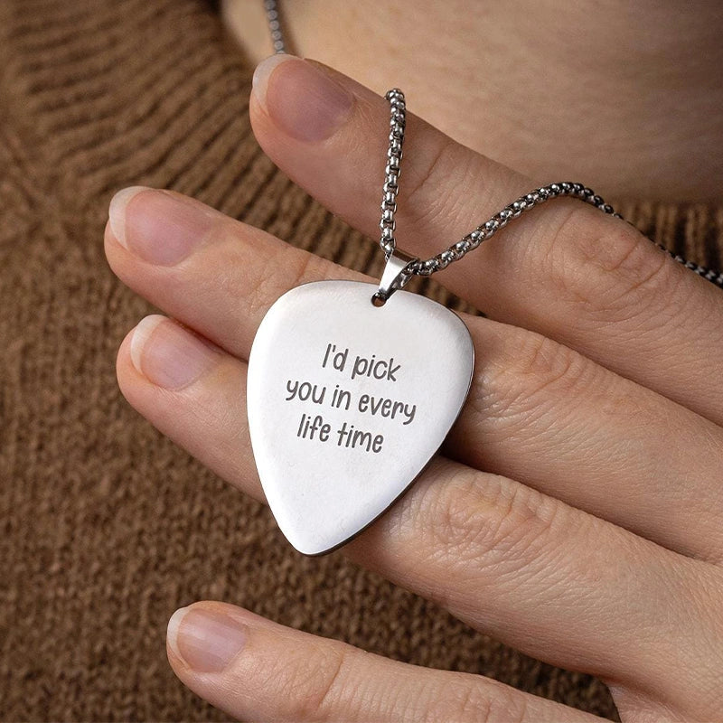 Personalized Guitar Pick Necklace – Custom Engraved Music Gift for Him or Her