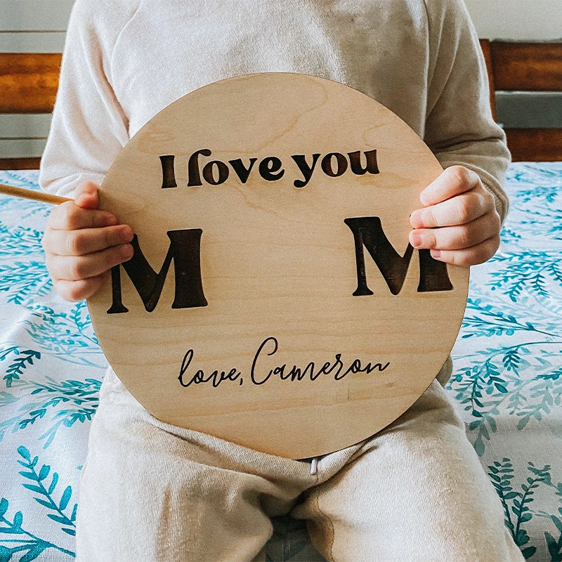 Personalized Handprint “I Love You Mom” Wood Sign – DIY Kids Handprint Mother’s Day Gift, Custom Name Keepsake