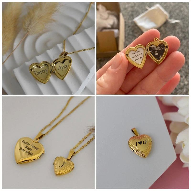 Personalized Heart Locket Necklace Gold Filled – Custom Photo & Cremation Locket, Waterproof Jewelry Gift for Her