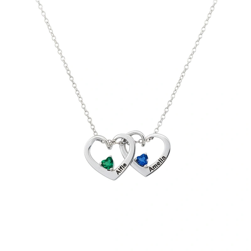 Personalized Heart Name Birthstone Necklace for Mom