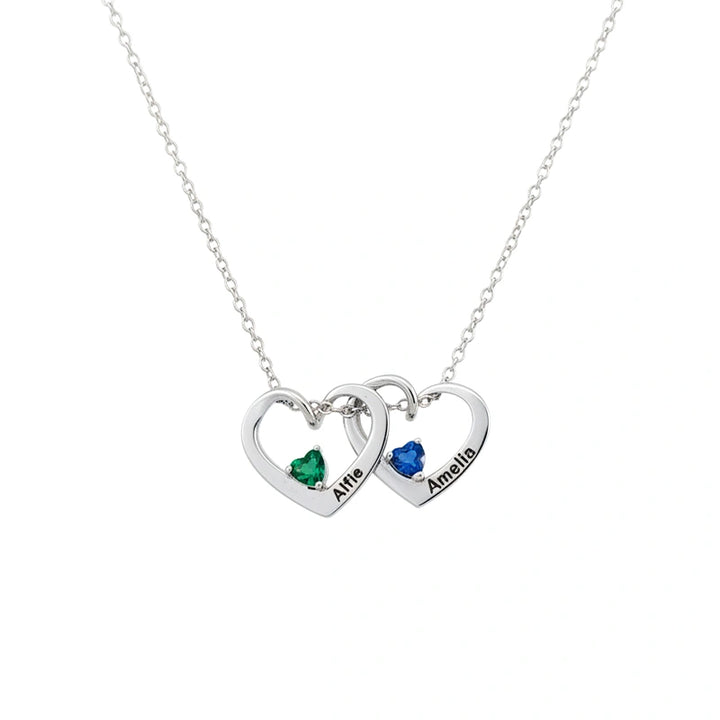 Personalized Heart Name Birthstone Necklace for Mom