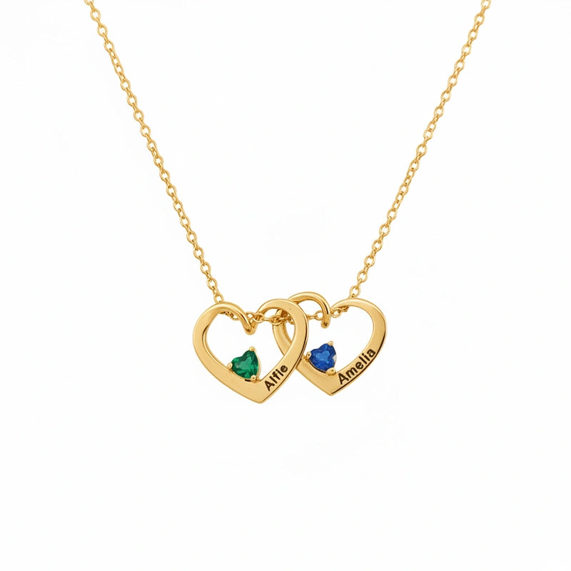 Personalized Heart Name Birthstone Necklace for Mom
