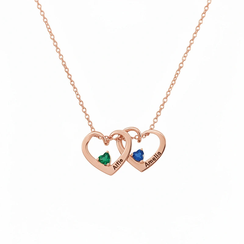 Personalized Heart Name Birthstone Necklace for Mom