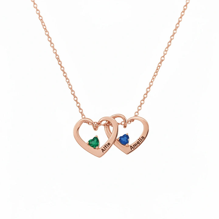 Personalized Heart Name Birthstone Necklace for Mom