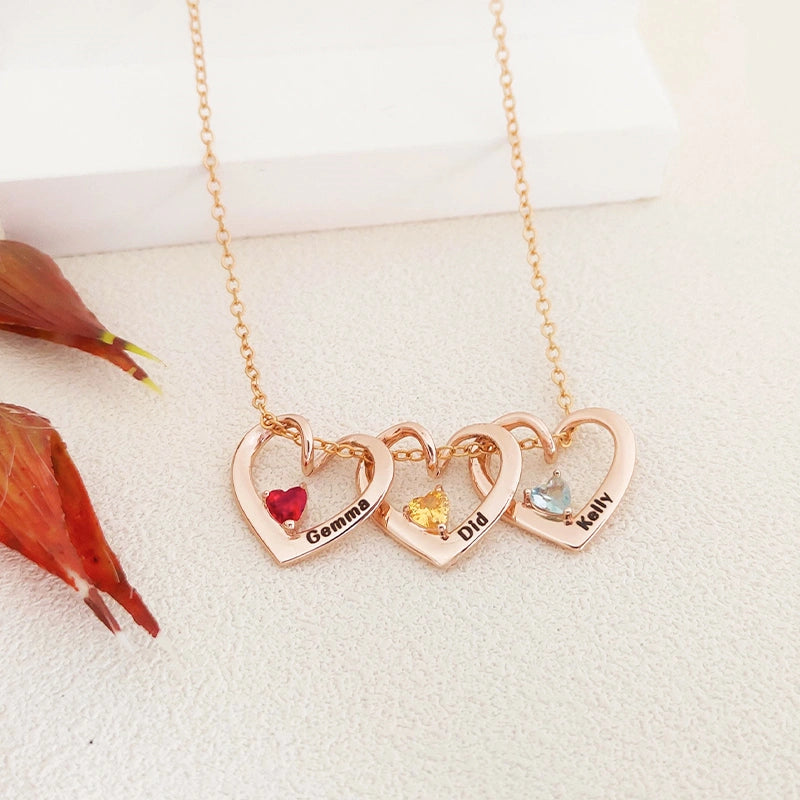Personalized Heart Name Birthstone Necklace for Mom