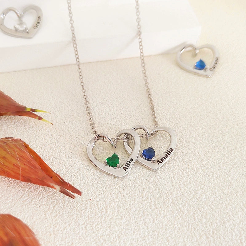 Personalized Heart Name Birthstone Necklace for Mom
