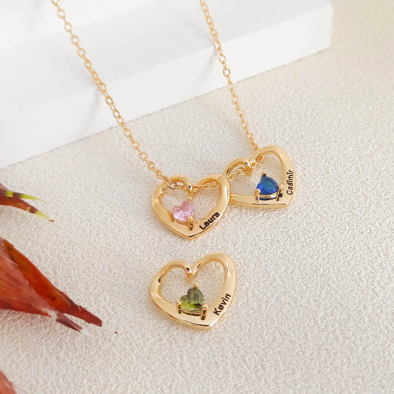 Personalized Heart Name Birthstone Necklace for Mom