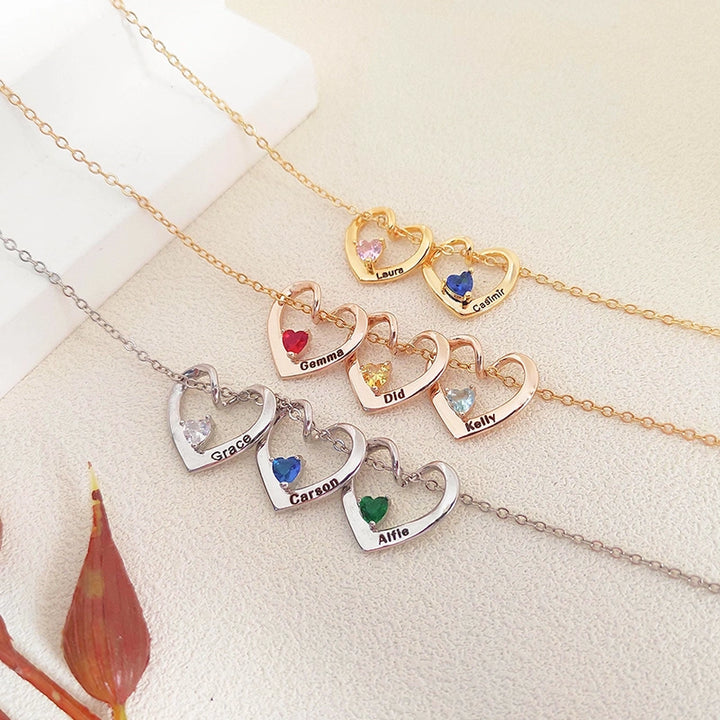 Personalized Heart Name Birthstone Necklace for Mom