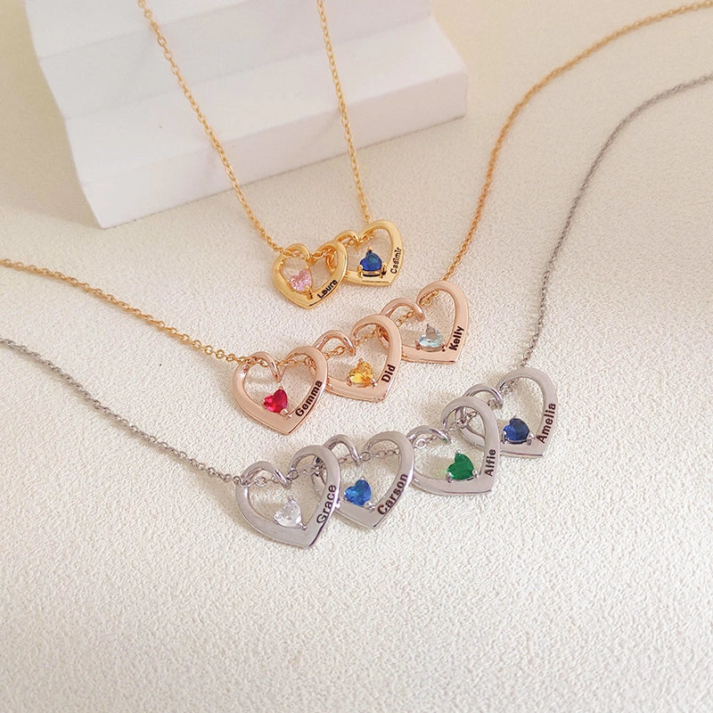 Personalized Heart Name Birthstone Necklace for Mom