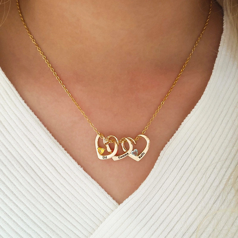 Personalized Heart Name Birthstone Necklace for Mom