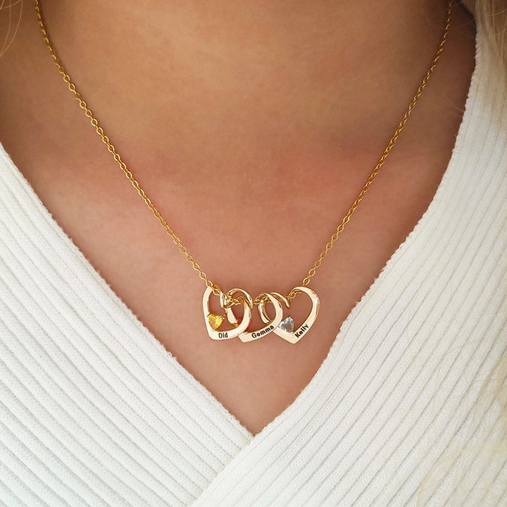 Personalized Heart Name Birthstone Necklace for Mom